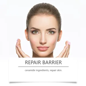 Detalle de cuidado facial con formula de ceramidas para reparar la barrera cutanea.