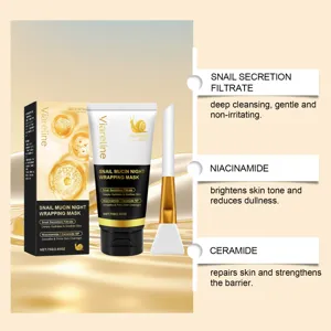 Mascarilla de noche Viareline Snail Mucin con brocha hidrata y calma la piel toda la noche.