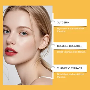Detalle de ingredientes de la mascarilla peel-off de cúrcuma con glicerina y colágeno hidratante.