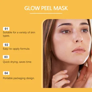 Vista detallada de la mascarilla Glow peel-off que muestra características y beneficios de la piel.