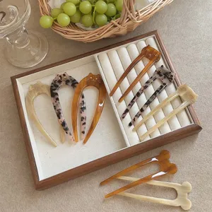 Korean Style Acetate U-Shaped Hair Pin Cat Pattern Hair Stick Elegant Tortoiseshell Hair Fork For Women Hair Braiding Tool Accessories