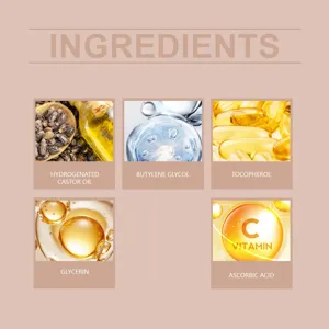 Gedetailleerde infografiek met cosmetische ingrediënten zoals glycerine en vitamine C olie.
