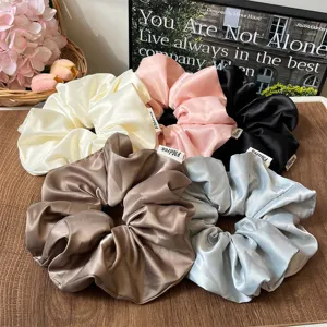 French Vintage Large Satin Scrunchies For Women High Elasticity Pleated Hair Ties Solid Color Silk Like Oversized Scrunchie Accessories