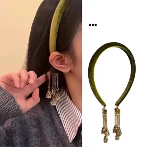 Serre-tête Rembourré en Velours Nouveau Style Chinois Glands de Cloche à Vent Ethnique Miao Bandeau à Cheveux pour Femmes Accessoires de Cheveux Rétro Hanfu