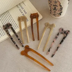 Acetate U-shaped hair forks with cat and bear ear designs in assorted stylish patterns