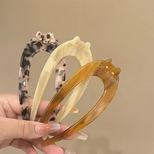 Elegant set of three acetate cat-shaped U-shaped hair sticks for stylish French twists