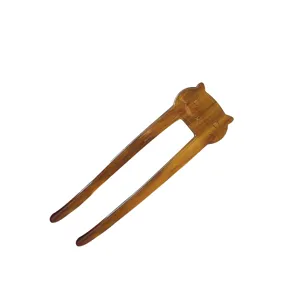 Elegant tortoiseshell acetate U-shaped hair pin with cute cat head design for styling