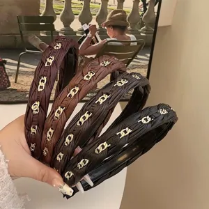 2025 New Korean Style PU Leather Braided Headband With Metal Chain For Women High Top Design Fashion Hair Band Hair Accessories