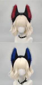 Detailed view of fluffy animal ears headband and punk spiked choker for cosplay costumes.