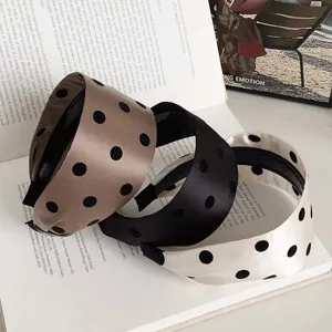 Serre-tête large élégant à pois nacrés pour femmes en coloris noir et blanc classique