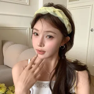 Elegant yellow braided wide headband for high cranial top hairstyle decoration accessory