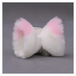 Peluches oreilles de chat renard pinces a cheveux rose blanc accessoires Lolita mignon