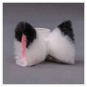 Lolita pinces à cheveux oreilles de chat pelucheuses mignonnes pinces noir blanc