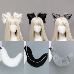 Plush Fox Ears and Tail Cosplay Costume Set Simulation Beast Ear Headband Tail Accessories