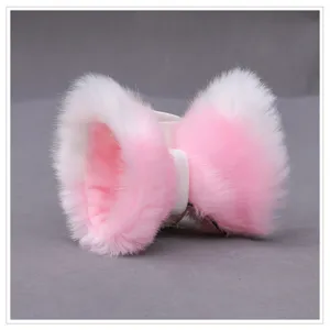 Jolie pince à cheveux oreilles de chat renard en peluche rose et blanche pour Lolita et cosplay mignon.