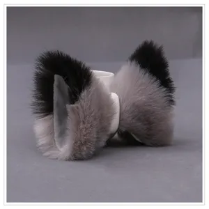 Pince a cheveux oreilles animaux peluche lolita degrade noir gris chat renard accessoire detail