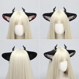 Halloween Gothic Dämon Tierohren Haarreif Plüsch Cosplay Hörner Haarschmuck mit Anhänger
