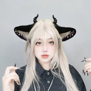 Halloween Dämon Tier Ohren Haarreif Gothic Plüsch Hörner Sternen Elfe Haarreifen Cosplay Zubehör