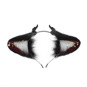 Halloween gothic Teufel Tierohren Haarreif flauschig Plüsch Hörner Stern Kopfbedeckung schwarz