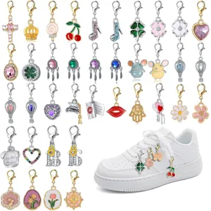 DIY Alloy Lobster Clasp Pendant Charms For Bracelet Shoelace Decoration Cartoon Enamel Rhinestone Heart Cross Crown Fruit Jewelry Accessories