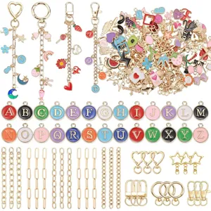 Kit de Fabrication de Porte-Clés DIY Pendentifs Lettres Breloques Cœur Animal Alliage Émail Accessoires de Bijoux Fait Main Avec Pince
