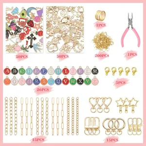 Aperçu détaillé du kit porte-clés DIY 363PCS avec des breloques colorées en émail et alphabet