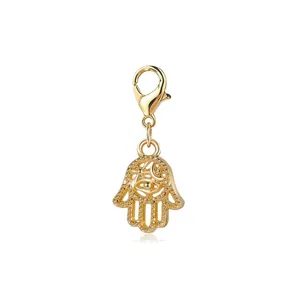 Golden Hamsa hand charm pendant with lobster clasp for DIY jewelry making and accessories