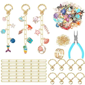 Kit completo da 189 pezzi per creare portachiavi fai-da-te con ciondoli marini e strumenti.