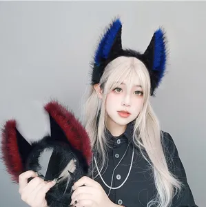 Detailed view of the dark style fluffy plush beast ear headband, perfect for cosplay events.
