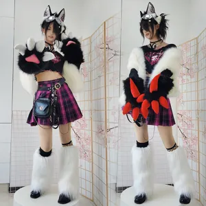Set di guanti e orecchie con zampe di animali pelosi carini cosplay anime fatti a mano