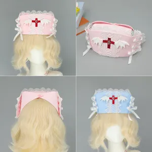 Χειροποίητο Ιατρικό Καπέλο Νοσοκόμας Y2K Lolita Goth Cosplay Αξεσουάρ Μαλλιών Χαριτωμένη Δαντέλα Σταυρός Φτερό Φιόγκος Κεφαλόδεσμος Πάρτι
