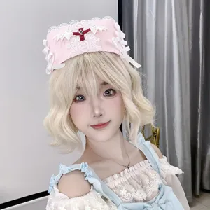 Χειροποίητο καπέλο νοσοκόμας Y2K Lolita Cosplay ροζ άγγελος καπάκι νοσοκομείου στυλ