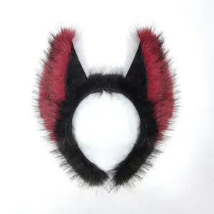 Goth Halloween demon werewolf cosplay plush beast ears headband for party and festival.