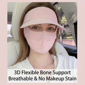 Masque de protection solaire rose respirant avec large bord pour protection UV