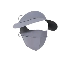 Masque de protection UV intégral avec large bord pour le soleil en extérieur gris respirant.