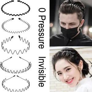 Juego de diademas de metal ondulado negro para hombres y mujeres, accesorios para el pelo