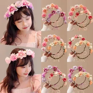 Handgemaakte Bosstijl Simulatie Bloem Garland Hoofdband Voor Meisjes Prinses Florale Wijnstok Haaraccessoires Voor Fotografie