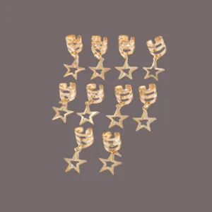 Set di 10 anelli per capelli dorati a forma di stella per trecce, stile festival.