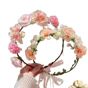 Fairy-style floral crown headbands for girls with sweet ribbons and pastel roses