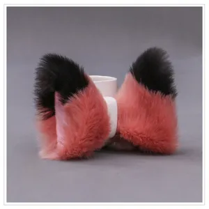 Lolita pinces de cheveux oreilles de chat en peluche fausse fourrure rose noir details