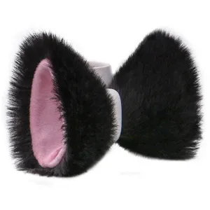 Pinces à cheveux chat peluche noir rose, accessoires mignons oreilles bête Lolita.