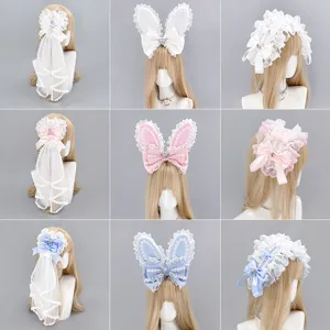 Sweet Lolita bow lace hair band bunny ears KC headband sweet hair accessories set