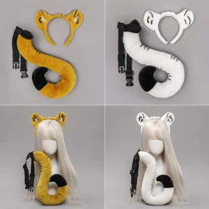 Plush tiger animal ears headband and fluffy tail set for costume parties and stage performances.