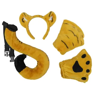 Kids plush tiger ears headband tail paws set costume animal dress up party props
