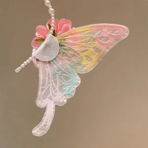 Cerchietto con Fiori e Farfalle per Ragazze Stile Lolita Elf Cerchietto con Nappine Perle Artificiali Fiori in Tessuto Accessori