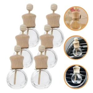 Car Air Vent Perfume Bottle Glass Diffuser Wooden Cap Aromatherapy Essential Oil Vials