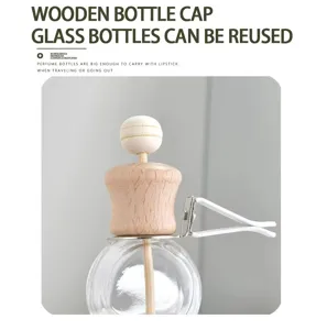 Car vent aromatherapy glass bottle with wooden cap and clip for car air freshener detail show