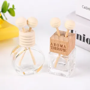 Botella de aromaterapia de vidrio de 10 ml difusor de perfume de coche tapa de madera
