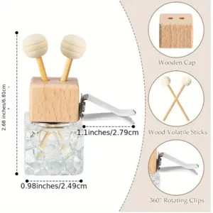 Car vent perfume bottle glass essential oil diffuser with wooden cap and rotating clip