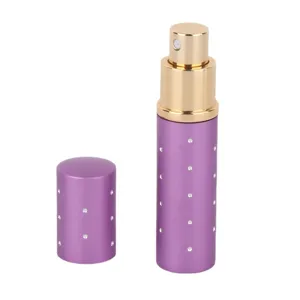 10ml refillable perfume atomizer bottle, purple aluminum spray bottle with elegant dot design.